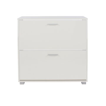 Clermont Shoe Storage Cabinet with Gloss White Finish  Drop Down Double Layered Compartments